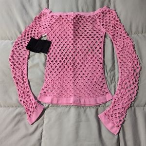 Long Sleeve Pink Fishnet Stretchy Womens Top One Size Fits All Dance Skating